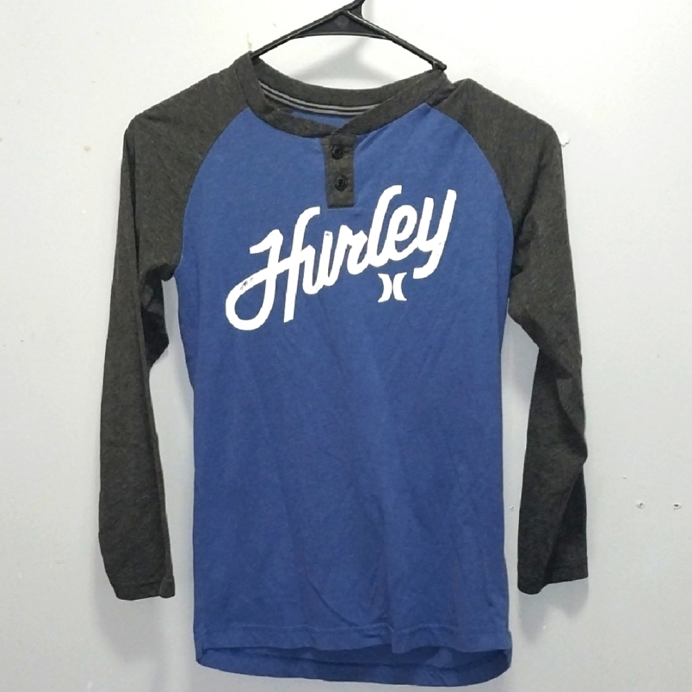 Hurley Kids Blue and Gray Long Sleeve Tee Medium